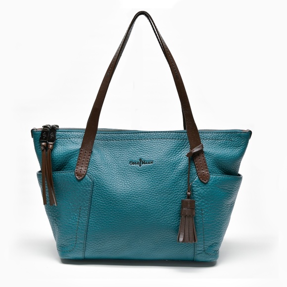 COLE HAAN Pebbled Leather Tote Bag with Tassel - Picture 1 of 15